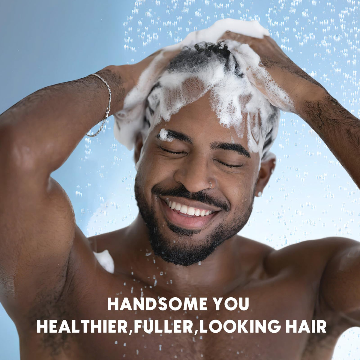 ulluxe man applying shampoo in shower for invigorating scalp refresh