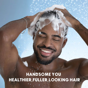 ulluxe man applying shampoo in shower for invigorating scalp refresh