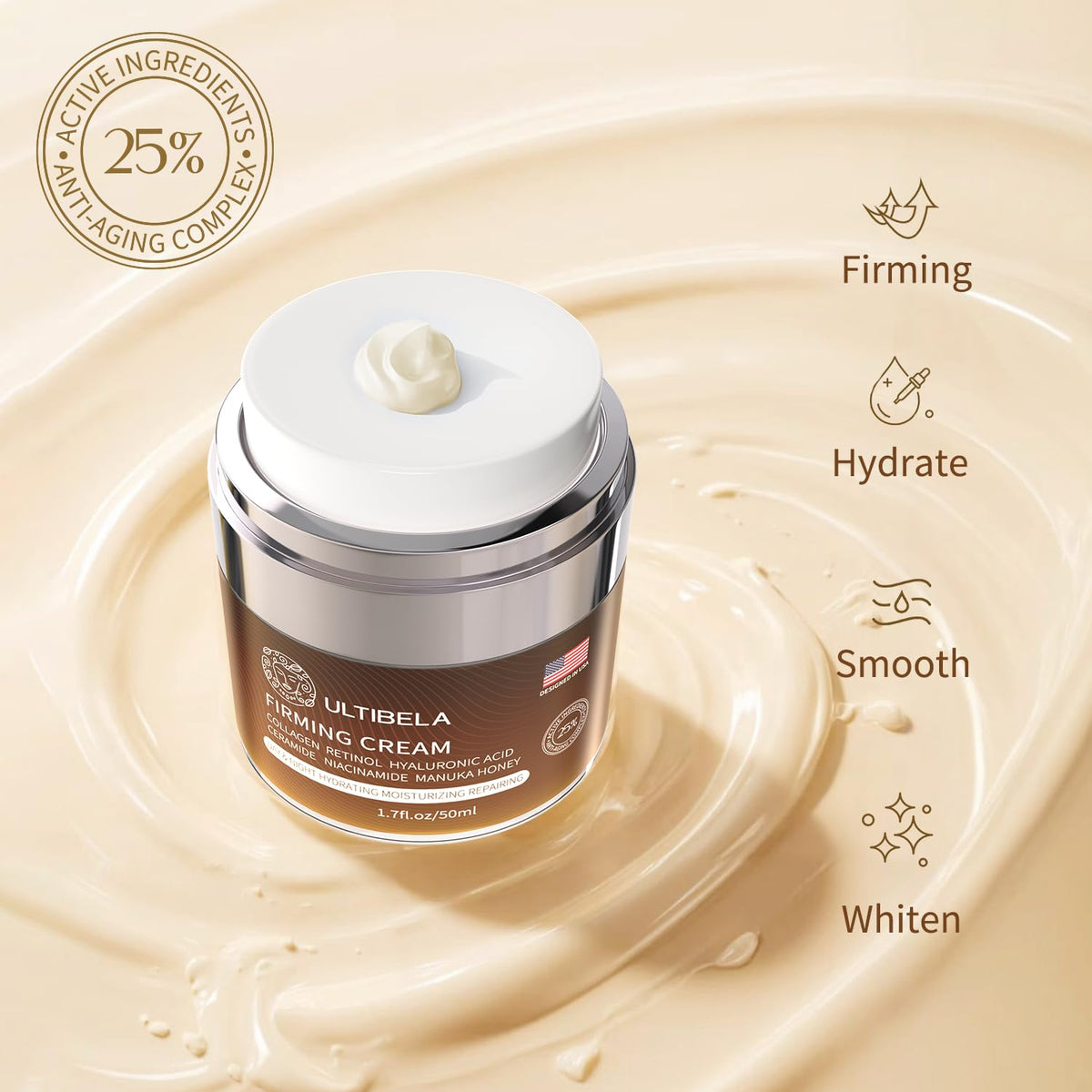 ULTIBELA cream texture close-up highlighting smooth absorbent consistency