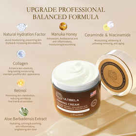 ULTIBELA jar with honey, aloe and collagen ingredients for nourishment