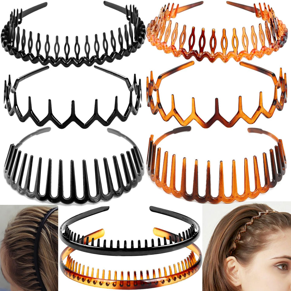 ULTIMUTE front view of eight headbands showing black and amber colors and neat pack presentation benefit secure styling