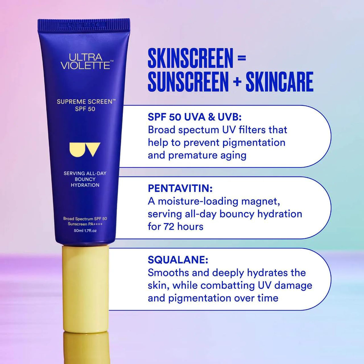 Ultra Violette applied on cheek to demonstrate smooth priming benefit