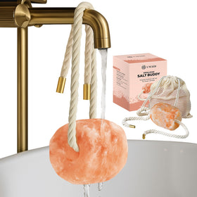 UMAID Salt Buddy front view showing natural pink salt and neat finish, enhancing bathroom decor