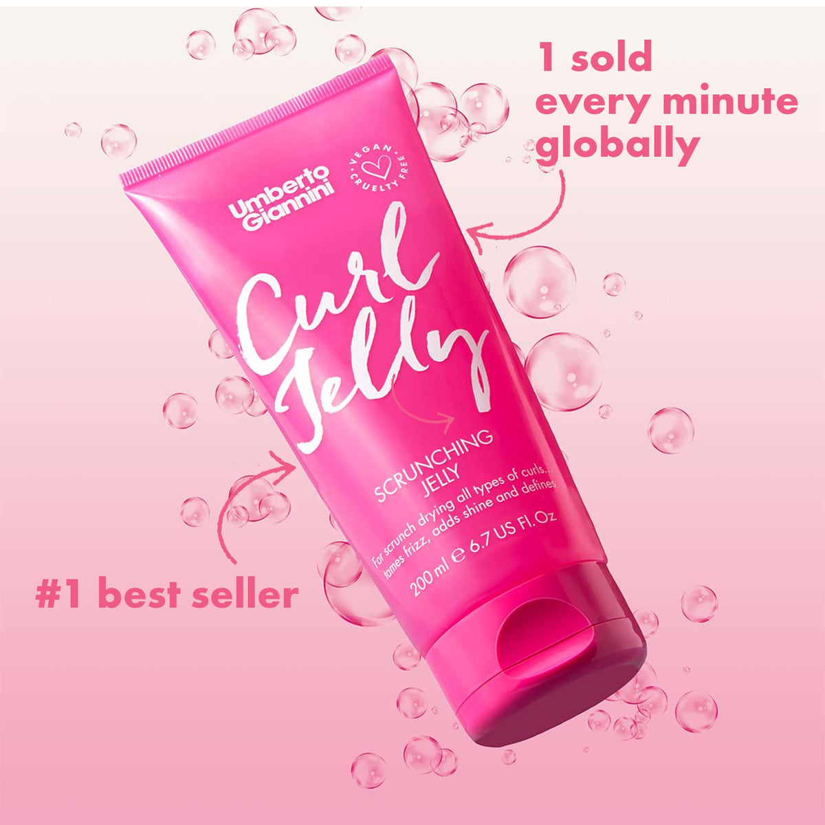Umberto Giannini curl jelly in hand application demonstrating lightweight, touchable definition