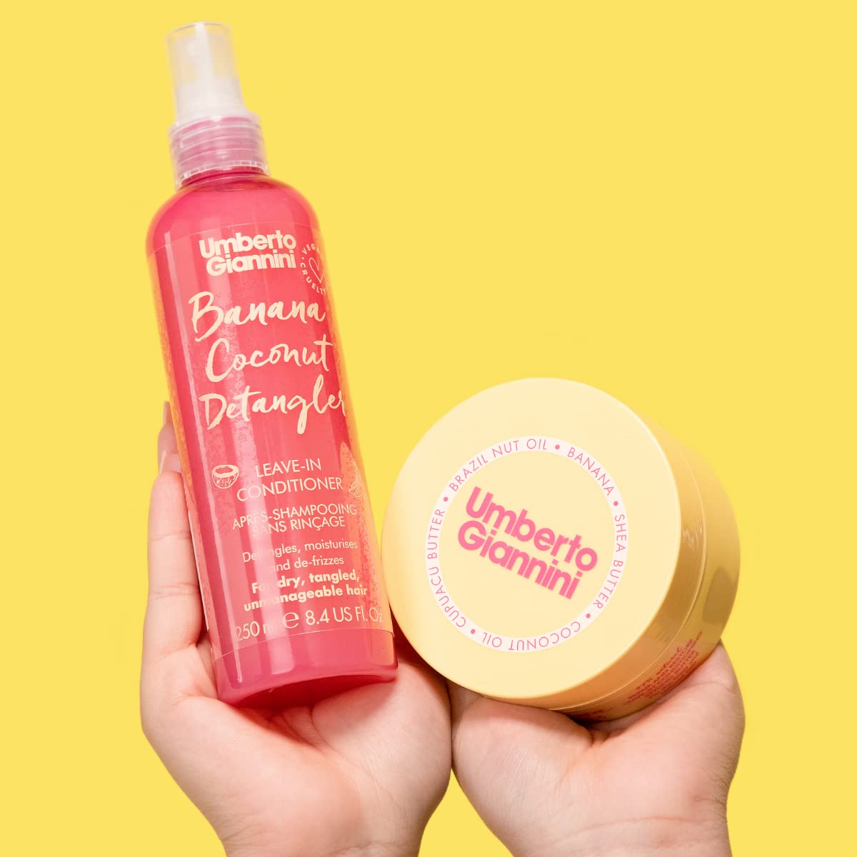 Umberto Giannini used on hair model to smooth frizz and add shine