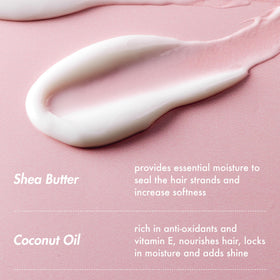 Umberto Giannini label close-up highlighting shea and coconut ingredients for moisture