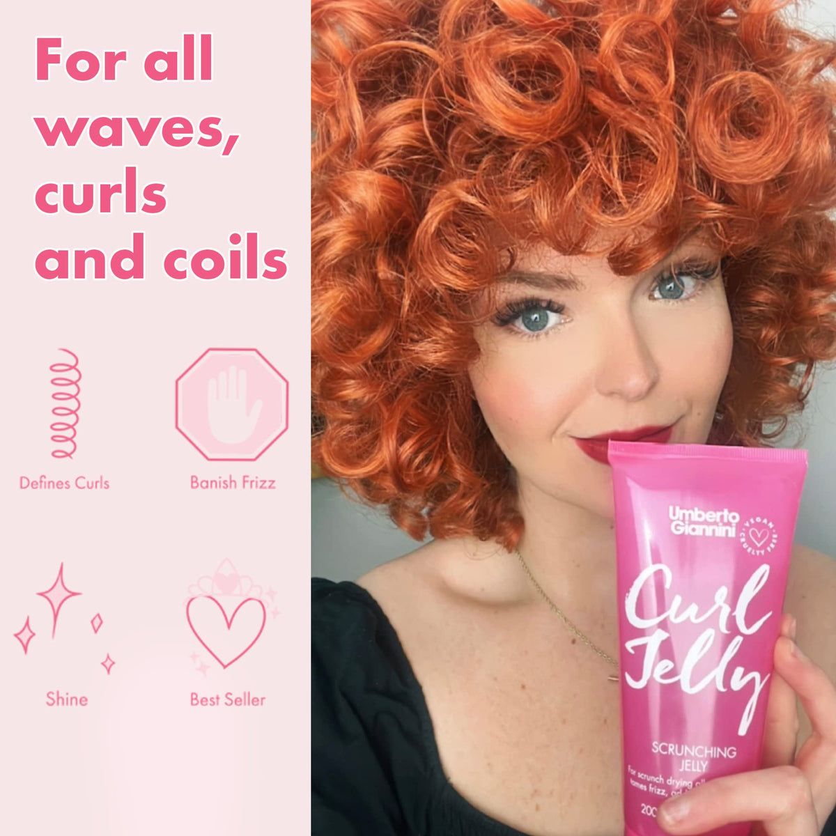 Umberto Giannini shampoo pump close-up highlighting easy dispensing and frizz control
