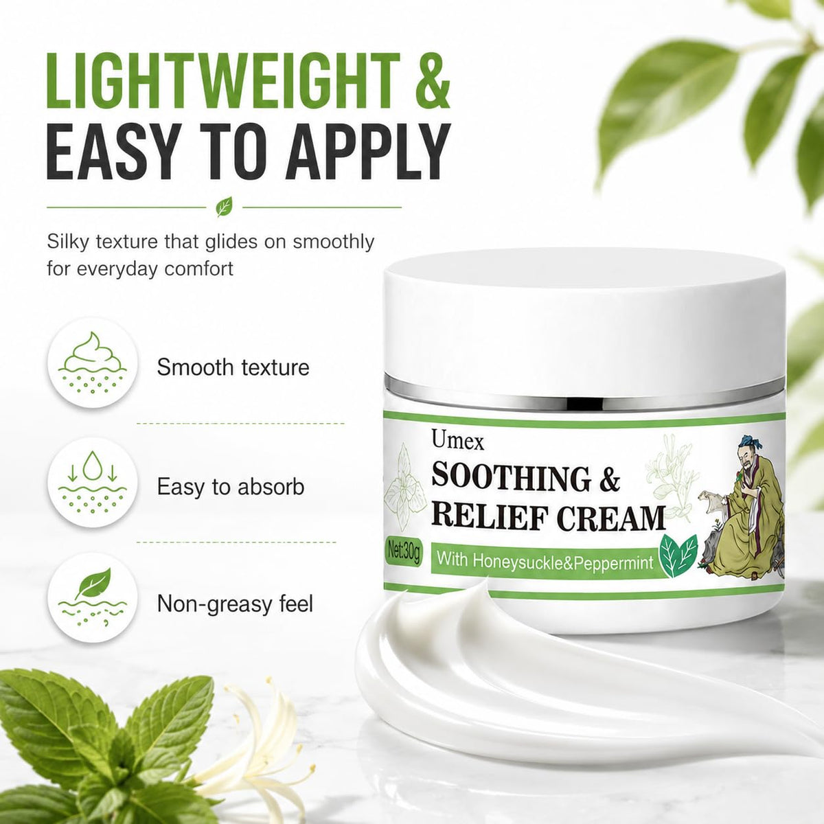 Umex honeysuckle and mint ingredients highlighting natural hydration