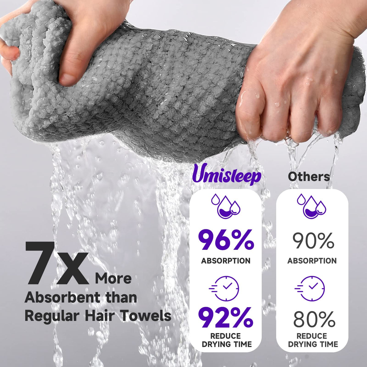 Umisleep towel in bathroom lifestyle, travel-ready and time-saving benefit