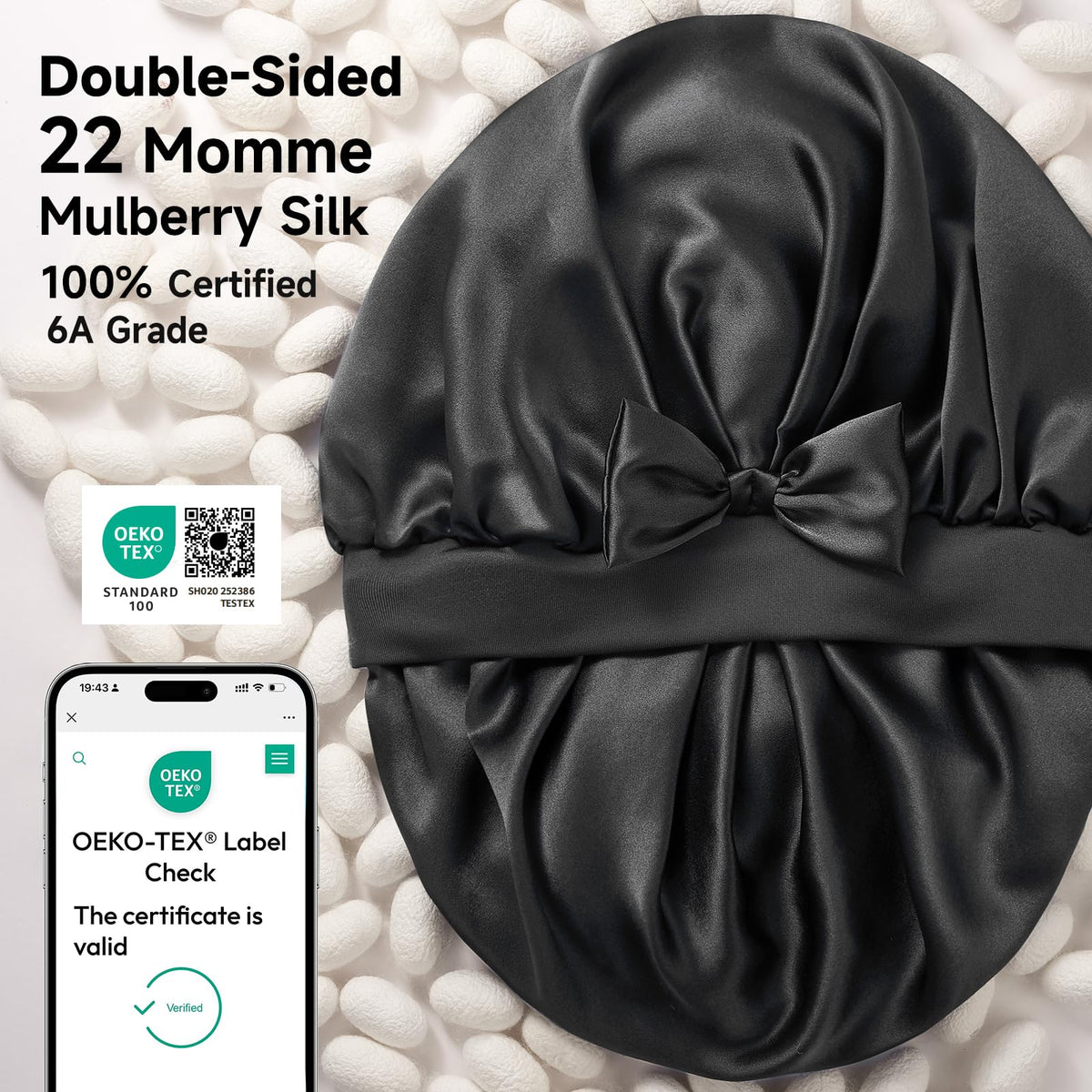 Umisleep close-up showing double-layer 22 momme silk texture and sheen, gentle protection