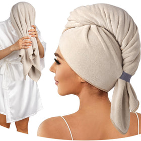 Umisleep front view of camel hair towel showing full wrap coverage and color