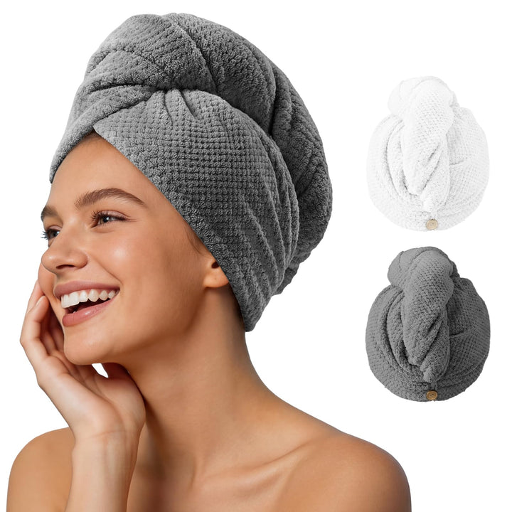 Umisleep front view of grey and white towel pack showing colors and compact fold benefit