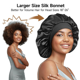Umisleep bonnet filled with long curly hair demonstrating generous capacity
