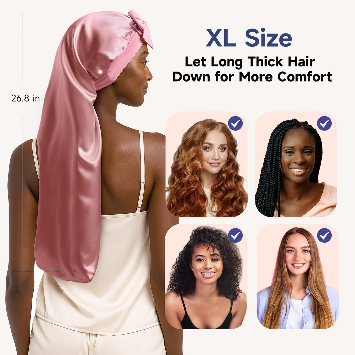 Umisleep full-profile displaying bonnet length with long braids inside for volume