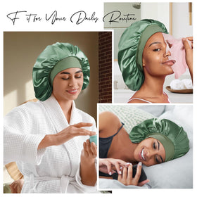 Umisleep bonnet on pillow in bedroom setting promoting comfortable sleep and hair care