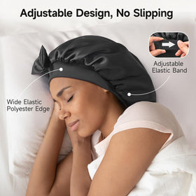 Umisleep model wearing bonnet with long curly hair, maintains hairstyle overnight