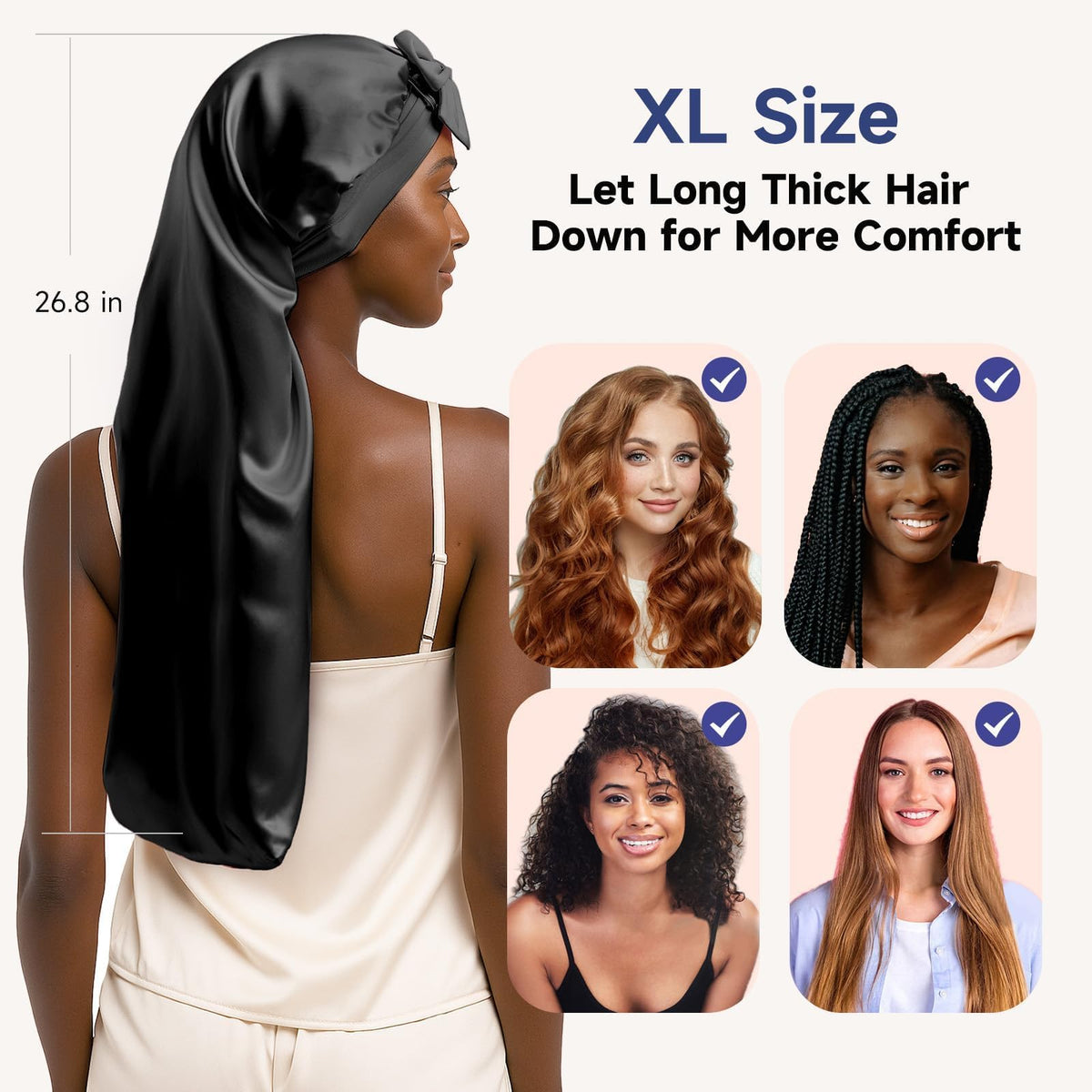 Umisleep bonnet holding long braids, preserving volume and shape