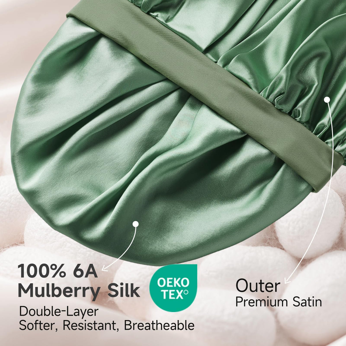 Umisleep close-up of 22 Momme silk inner texture reducing friction and preserving hair