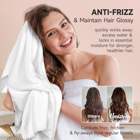 Umisleep towel beside ruler showing 40x30 size for long hair