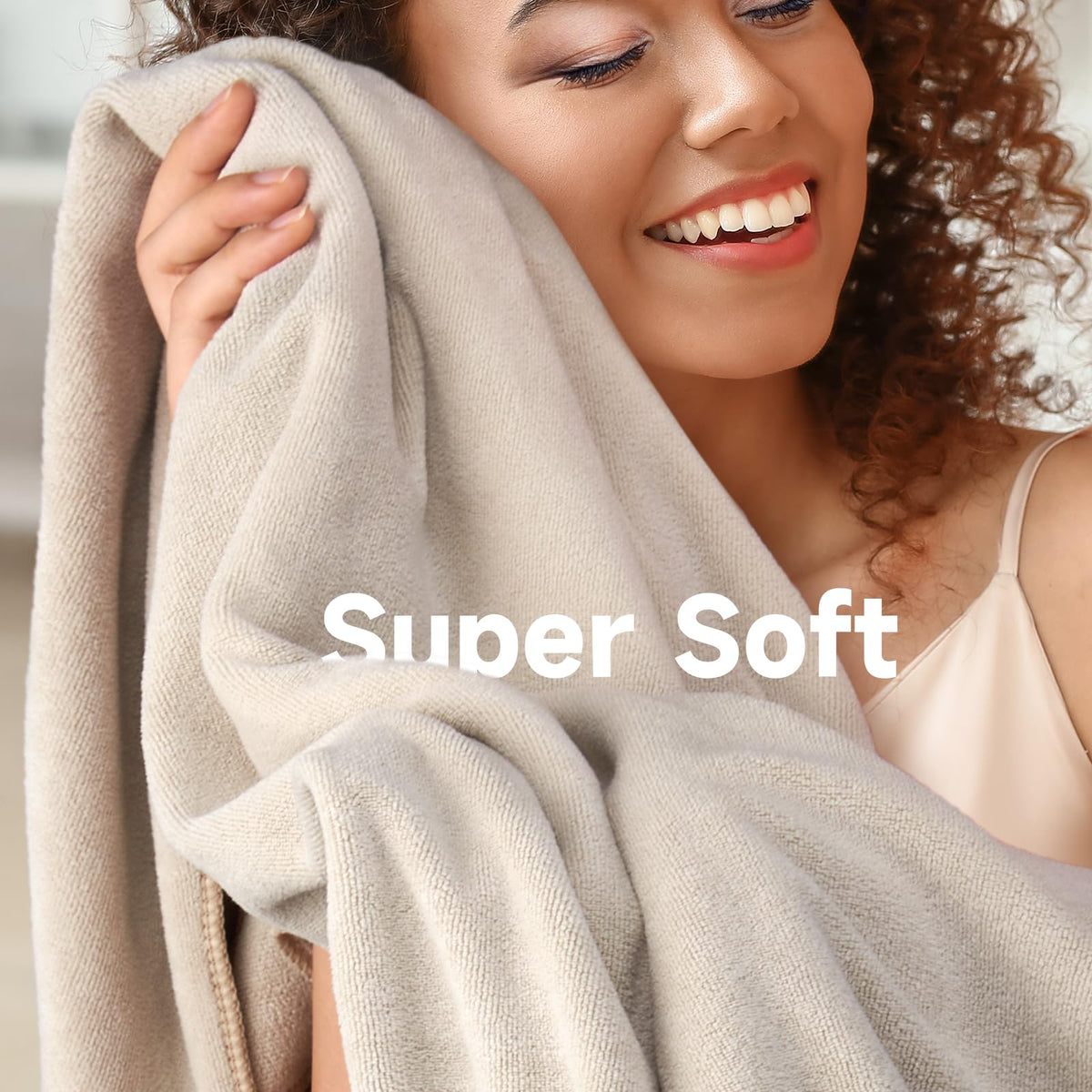 Umisleep towel displayed on mannequin to show true 41 by 22 inch scale