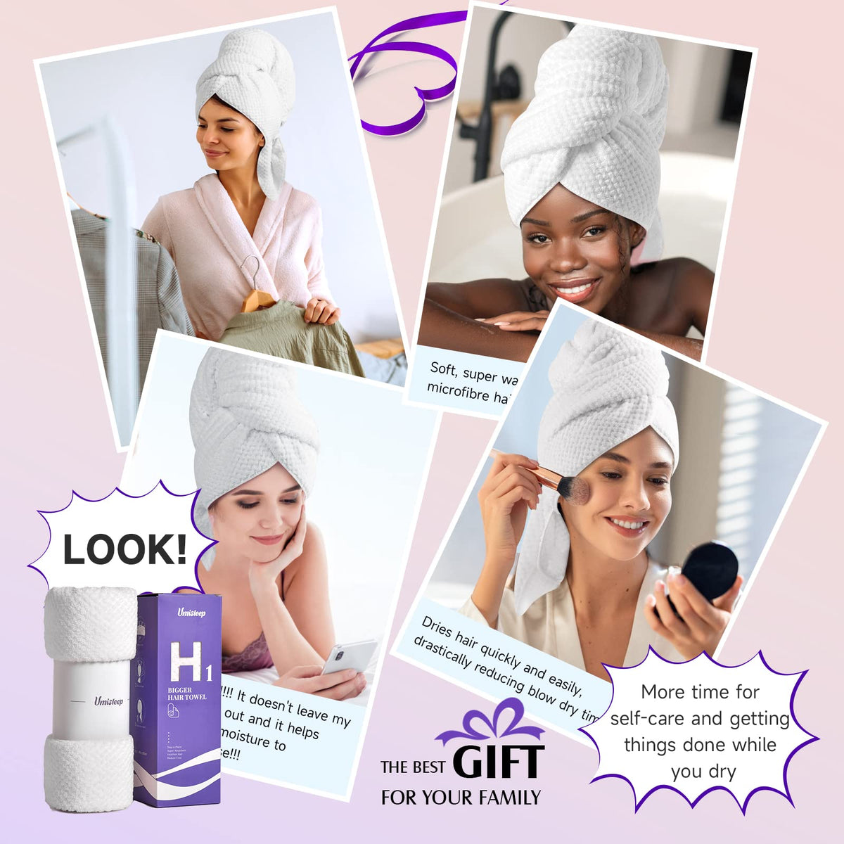 Umisleep turban wrapped on model demonstrating secure hands-free fit