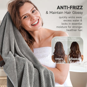 Umisleep towel on woman with curly hair demonstrating frizz control