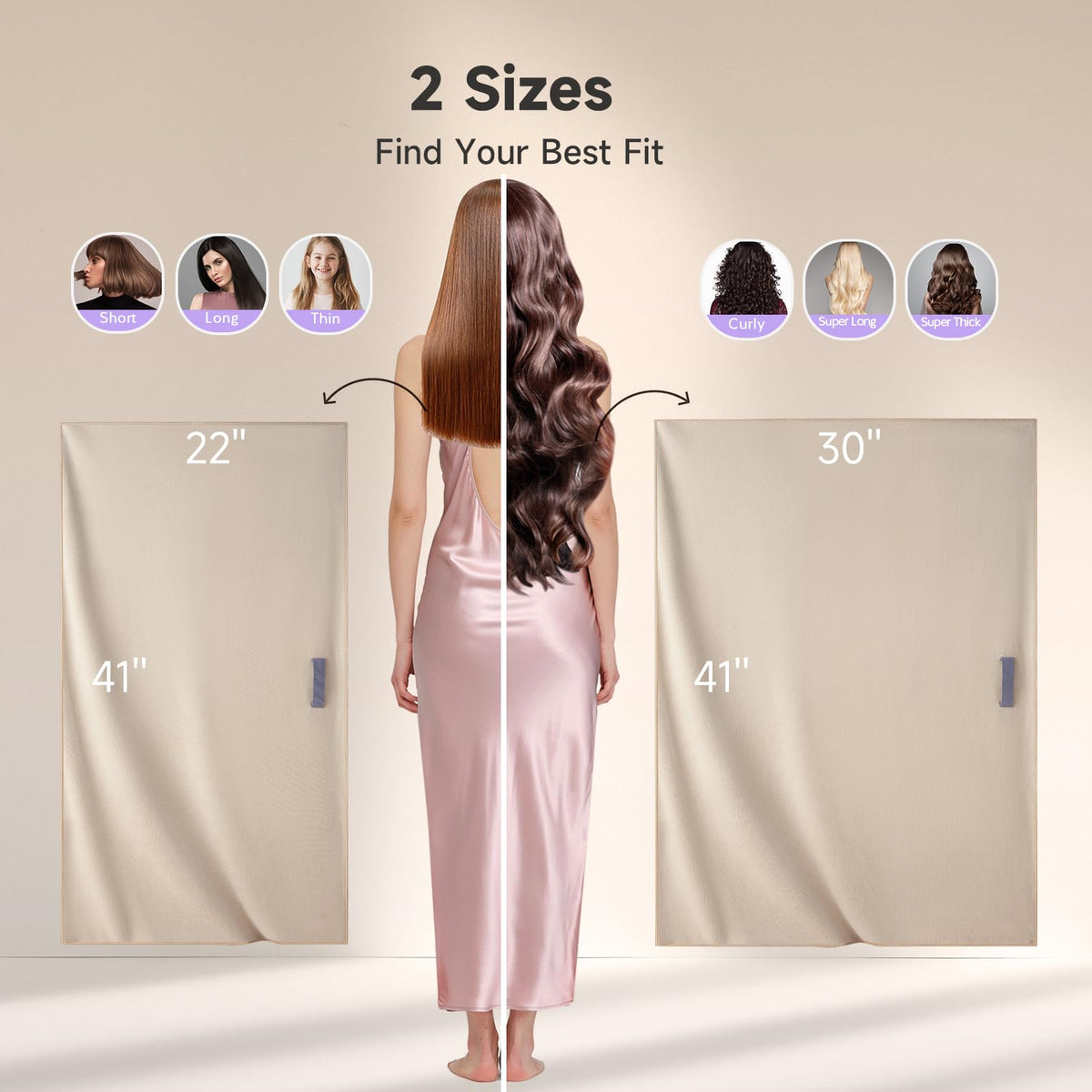 Umisleep towel wrapped on long hair demonstrating gentle drying and reduced frizz