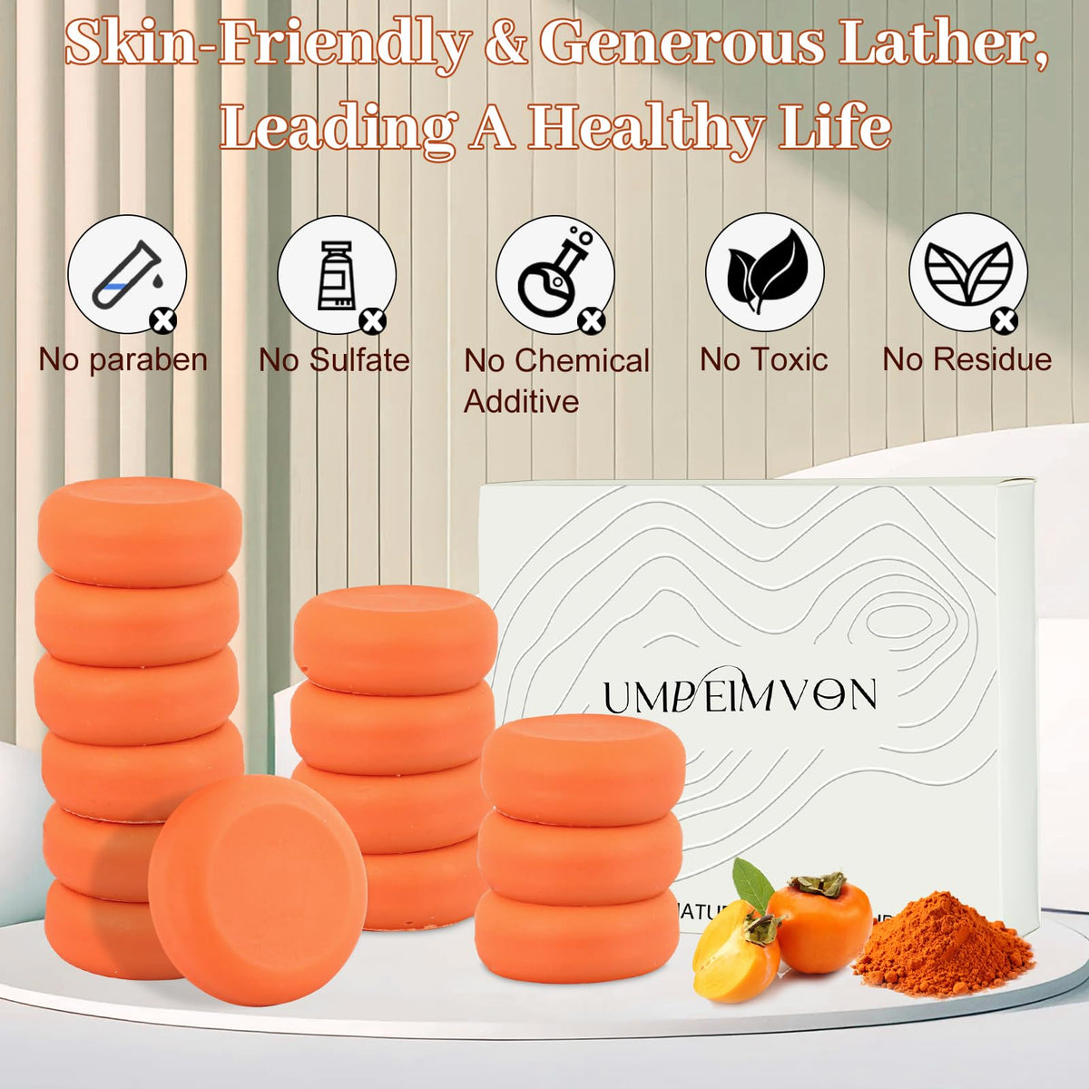 Umpeimvon bars stacked in bathroom scene for convenient everyday use