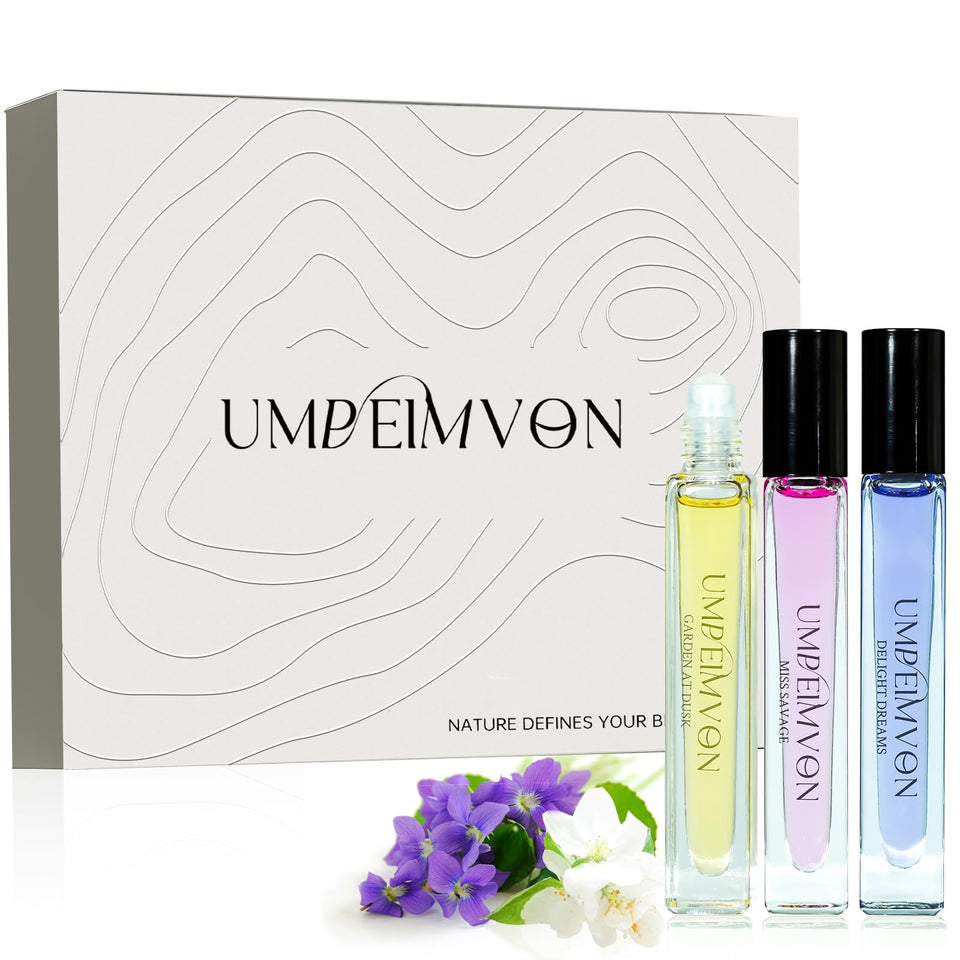 Umpeimvon front view of three roll-on bottles showing packaging and variety benefit