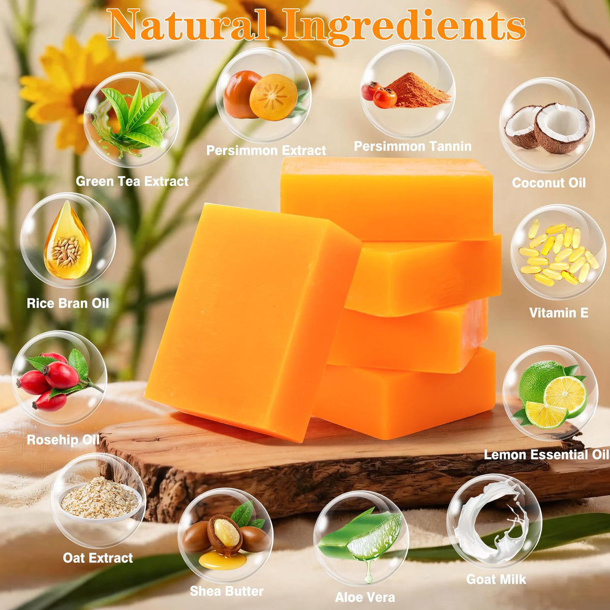 Umpeimvon ingredients layout highlighting persimmon and green tea benefits