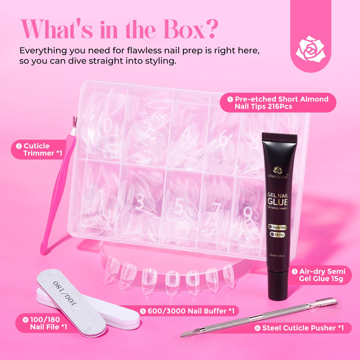 UNA GELLA air-dry glue tube with label highlighting lamp-free cure