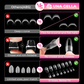 UNA GELLA almond tips displayed in a salon setting for professional use