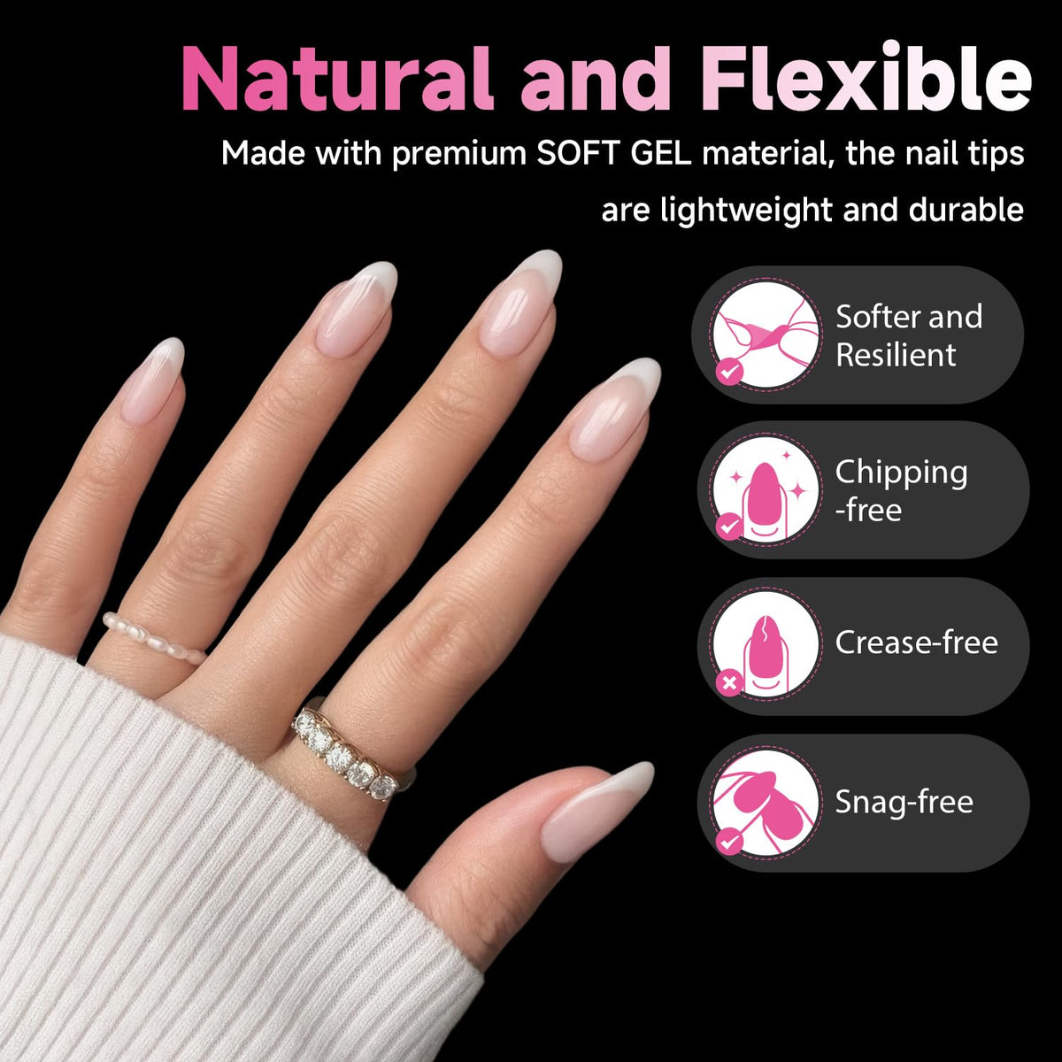 UNA GELLA almond shape profile demonstrating natural curved fit