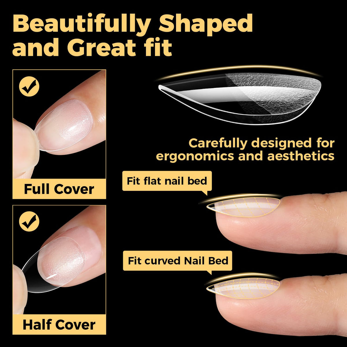 UNA GELLA side profile of almond shape offering natural appearance