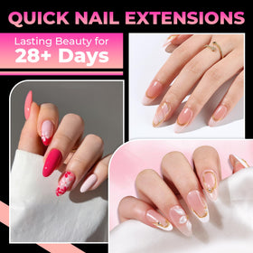 UNA GELLA clear almond tips arrayed by size for quick selection benefit