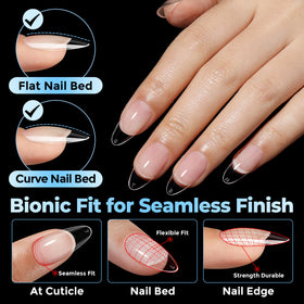UNA GELLA hand applying glue to a tip for fast, secure press-on application