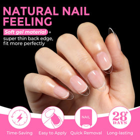 UNA GELLA pressing tips onto nails demonstrating quick application