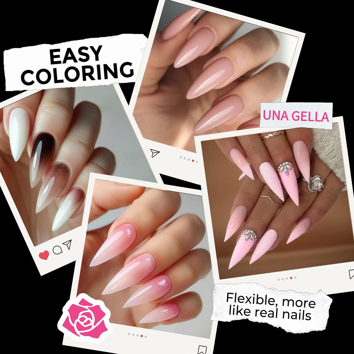 UNA GELLA application in progress demonstrating quick press-on convenience