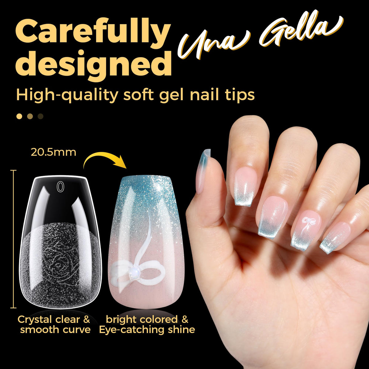 UNA GELLA application process image with glue/gel, highlights straightforward DIY use