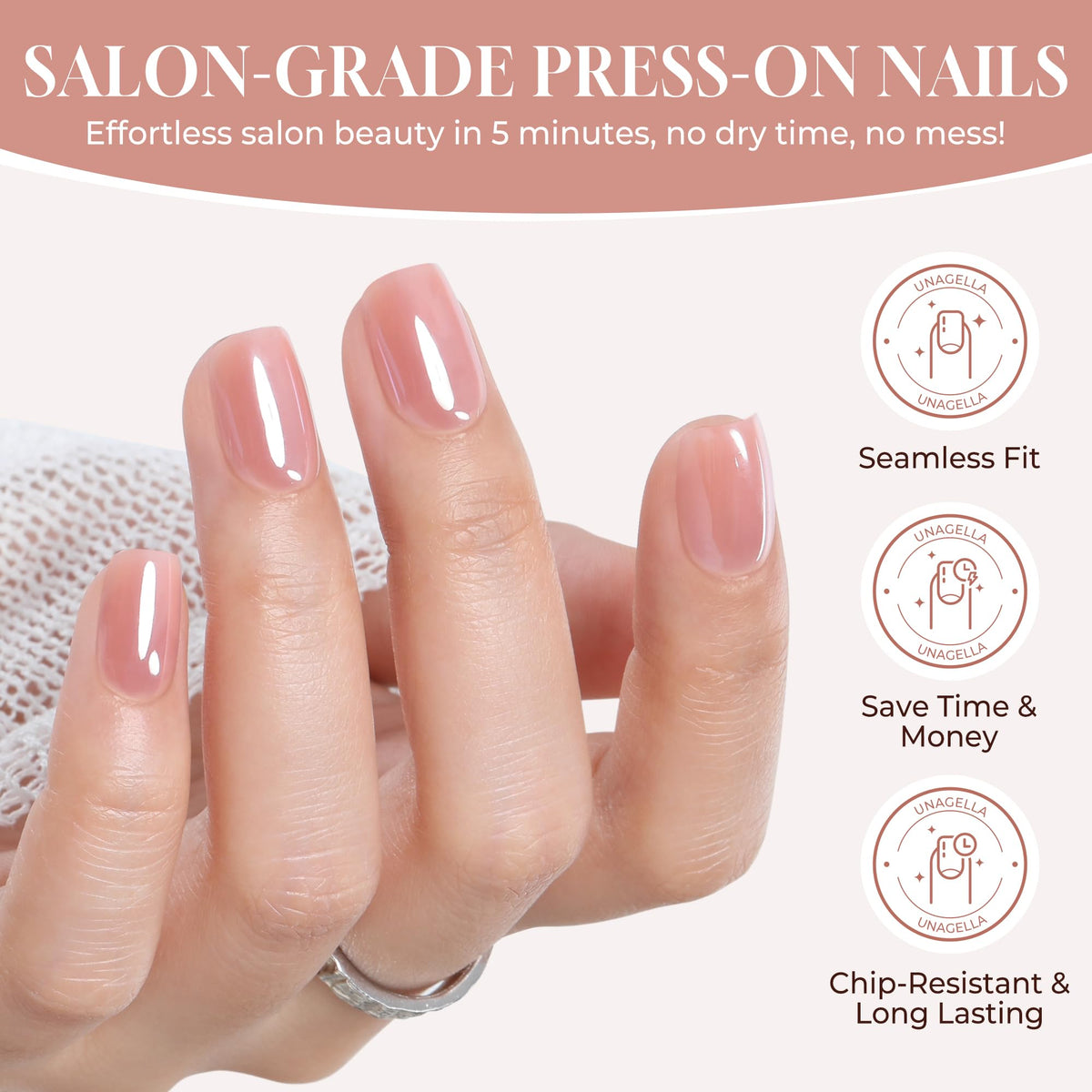 UNA GELLA application tools and nail glue arranged for quick at-home use