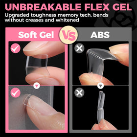 UNA GELLA on nails displaying crisp square French manicure benefit