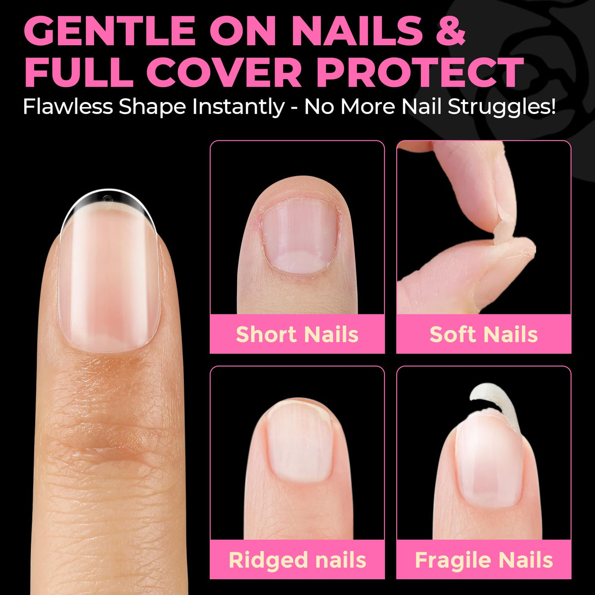 UNA GELLA before and after press-on comparison showing instant upgrade