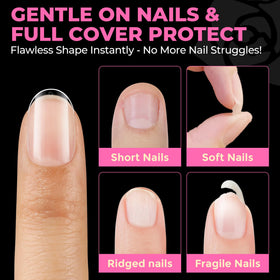 UNA GELLA before and after press-on comparison showing instant upgrade