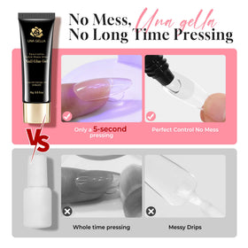 UNA GELLA bottle with soft gel tips demonstrating secure bonding for extensions