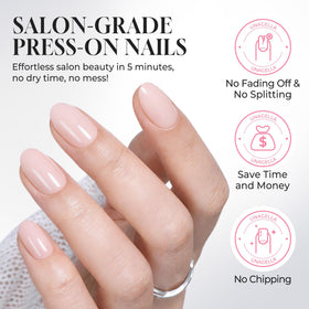 UNA GELLA box contents with glue and nails for complete at-home manicure kit