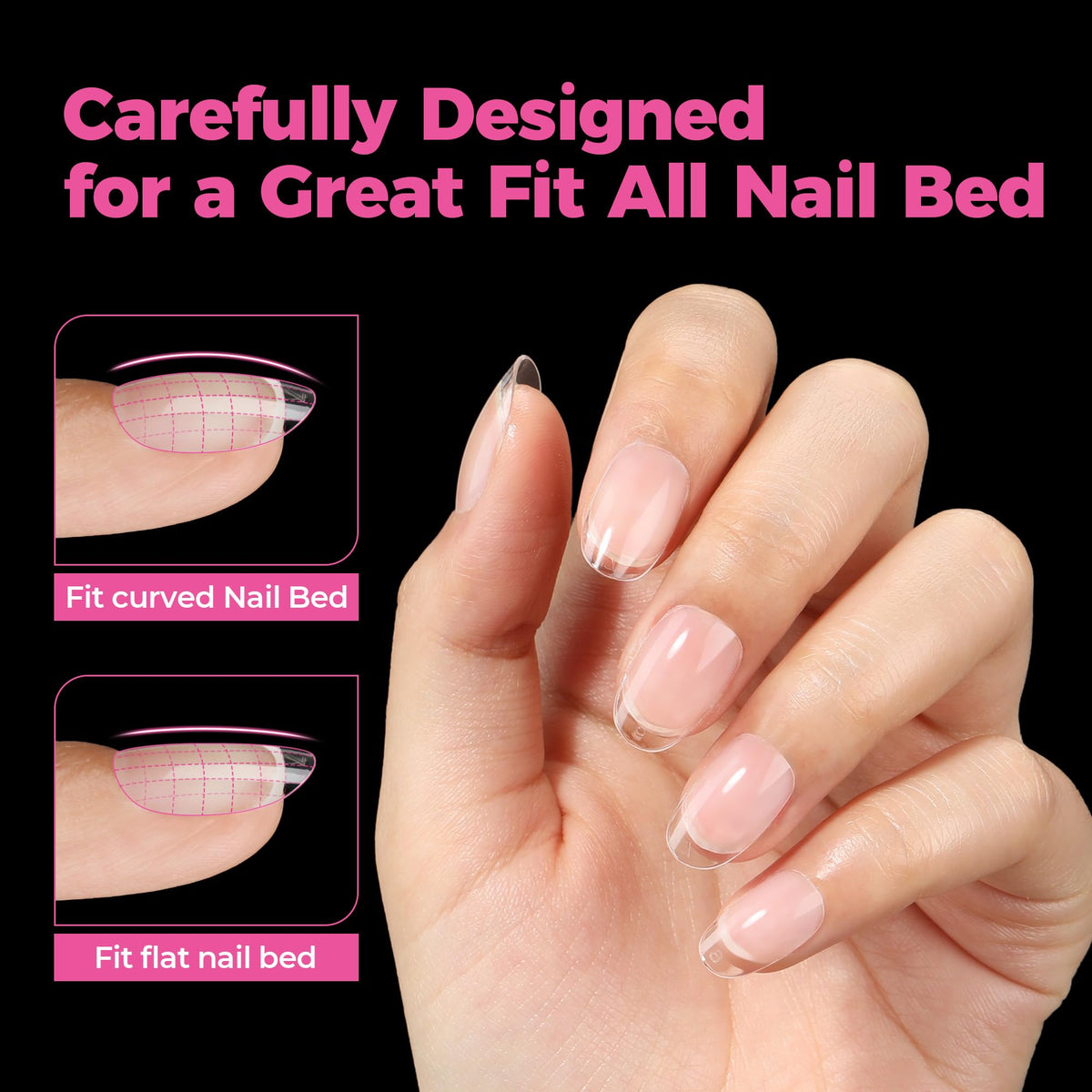UNA GELLA clear full-cover tip front view showing natural-looking finish