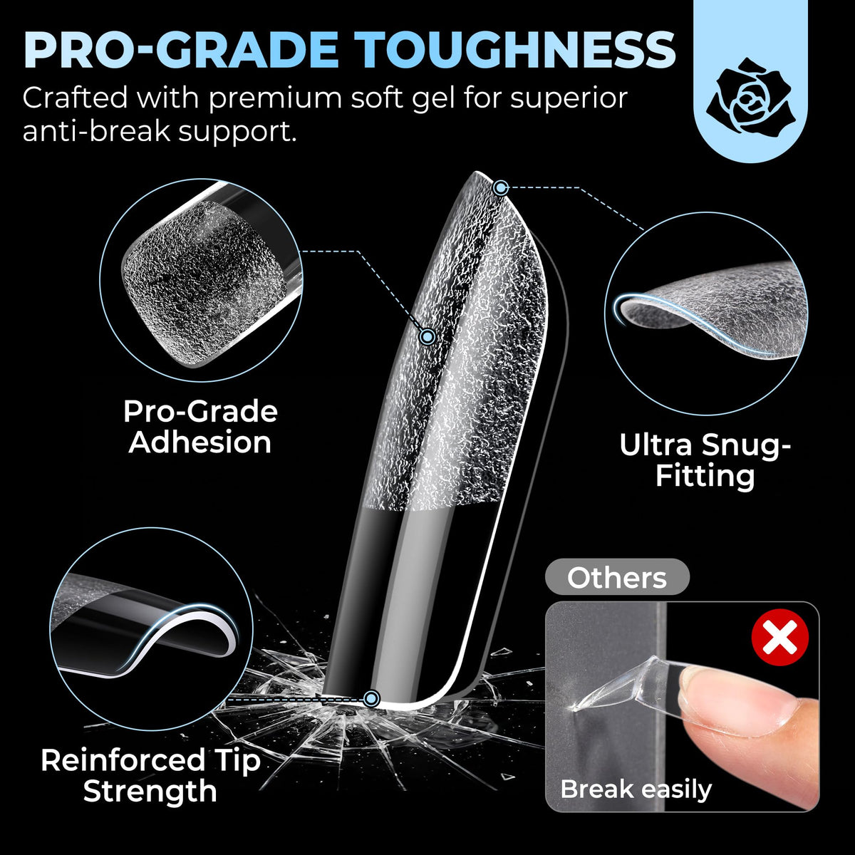 UNA GELLA clear tip in hand demonstrating easy sizing