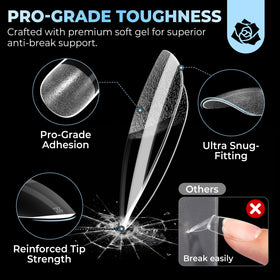 UNA GELLA side profile stack showing clear almond tip flexibility and fit
