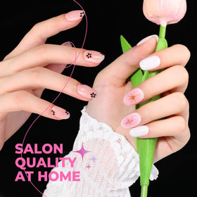 UNA GELLA clear tips polished sample highlighting versatile base for nail art