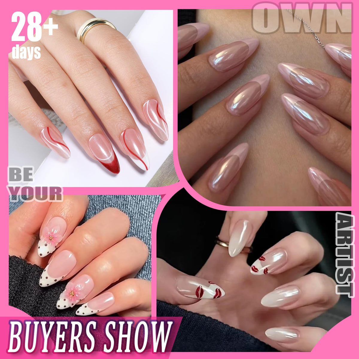 UNA GELLA spread of clear almond tips displaying multiple sizes for quick selection